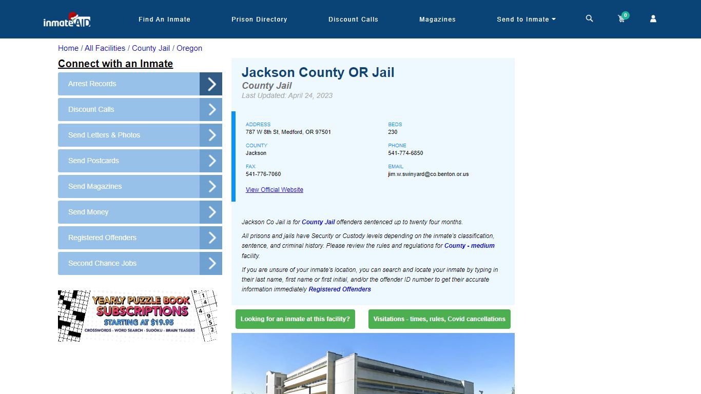 Jackson County OR Jail - Inmate Locator - Medford, OR